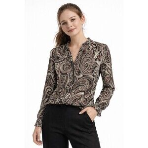 White House Black Market 100% Silk Paisley Blouse Luxury Size 6